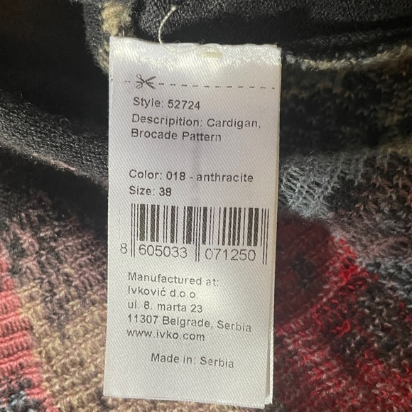Ivko Cardigan Sweater Floral 100% Wool Knit A Line Red Gray Multicolor Medium - Picture 10 of 12